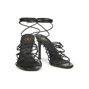 BALMAIN New 39 Black Leather Mikki Lace-up Sandals